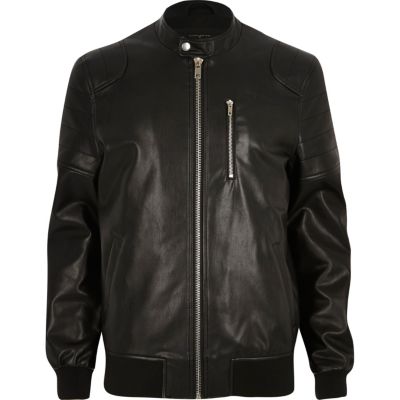 Black leather-look racer jacket